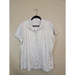 Weekends‎ By Chico's Women's White Silver Print Short Sleeve Polo Shirt Size XL